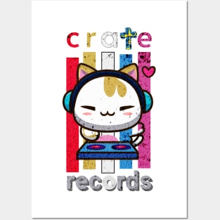 Cat DJ Kitten Cute Kawaii Music Record Company Tape Groove Psychedelic Headphones Posters and Art